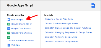 Creating a new script in Google Scripts